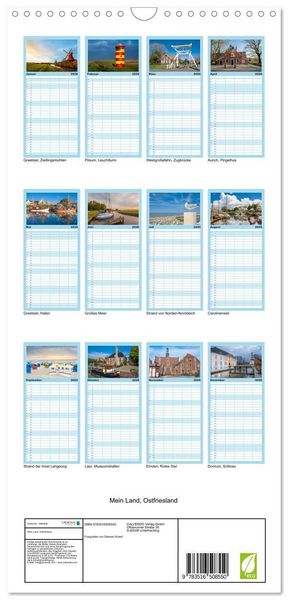 Produktbild: Familienplaner 2026 - Mein Land, Ostfriesland mit 5 Spalten (Wandkalender, 21 x 45 cm) CALVENDO
