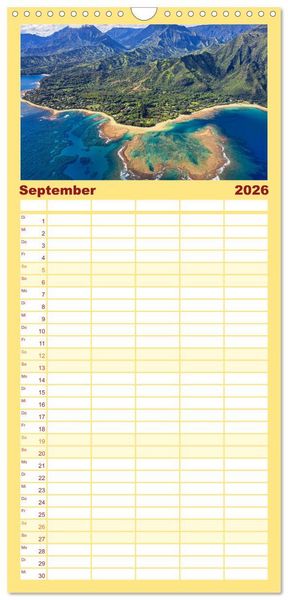 Produktbild: Familienplaner 2026 - Hawaii - Eindr&uuml;cke von Big Island, Kauai & Oahu mit 5 Spalten (Wandkalender, 21 x 45 cm) CALVENDO