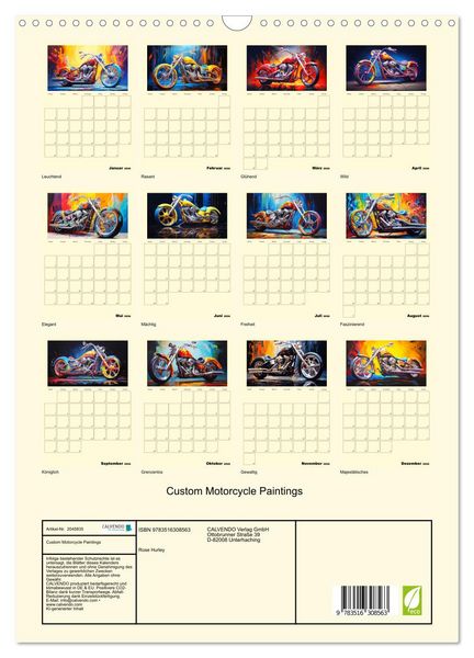 Produktbild: Custom Motorcycle Paintings (Wandkalender 2026 DIN A3 hoch), CALVENDO Monatskalender