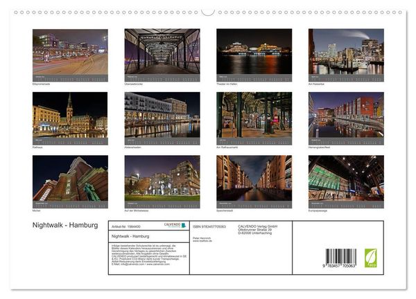 Produktbild: Nightwalk - Hamburg (hochwertiger Premium Wandkalender 2026 DIN A2 quer), Kunstdruck in Hochglanz