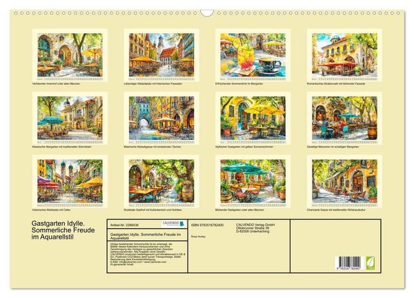 Produktbild: Gastgarten Idylle. Sommerliche Freude im Aquarellstil (Wandkalender 2027 DIN A2 quer), CALVENDO Monatskalender