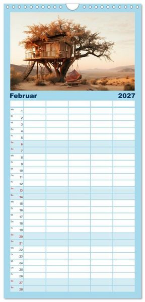 Produktbild: Familienplaner 2027 - Baumh&auml;user - Traumhafte Luftschl&ouml;sser mit 5 Spalten (Wandkalender, 21 x 45 cm) CALVENDO