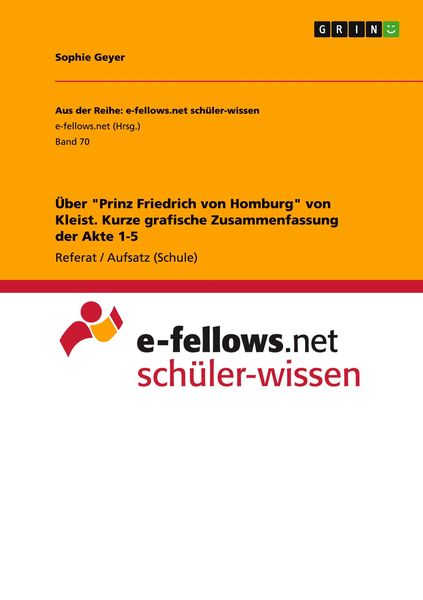 Produktbild: &Uuml;ber "Prinz Friedrich von Homburg" von Kleist. Kurze grafische Zusammenfassung der Akte 1-5