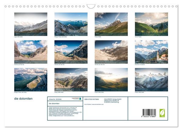 Produktbild: die dolomiten (Wandkalender 2026 DIN A3 quer), CALVENDO Monatskalender