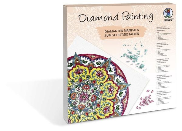 URSUS ErwachsenenBastelsets Diamond Painting Diamanten Mandala, gelb/weiß/rot (Set 3)