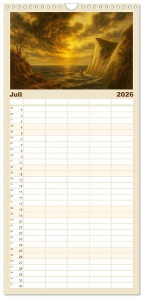 Produktbild: Familienplaner 2026 - Im Licht der Sehnsucht - Romantische Landschaften mit 5 Spalten (Wandkalender, 21 x 45 cm) CALVENDO