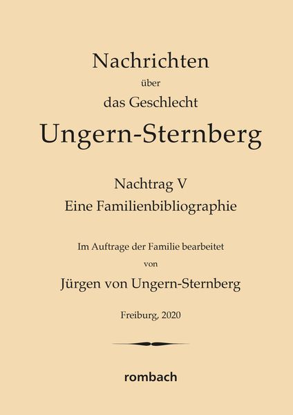 Produktbild: Nachrichten &uuml;ber das Geschlecht Ungern-Sternberg. Nachtrag V