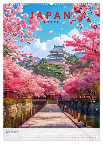 Produktbild: Japan - Old School Poster Style (Wandkalender 2026 DIN A2 hoch), CALVENDO Monatskalender