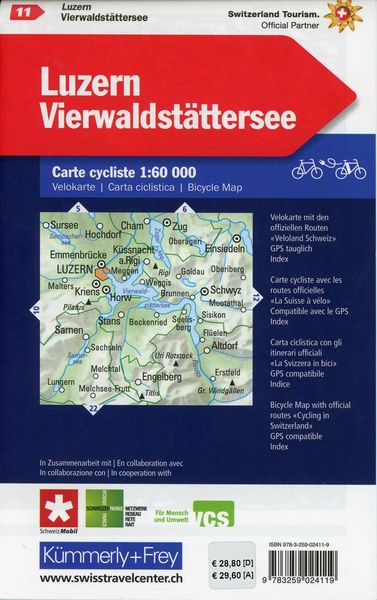 Produktbild: K&uuml;mmerly+Frey Velokarte 11 Luzern, Vierwaldst&auml;ttersee 1:60.000