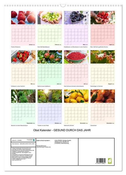 Produktbild: Obst Kalender - GESUND DURCH DAS JAHR (Wandkalender 2026 DIN A2 hoch), CALVENDO Monatskalender
