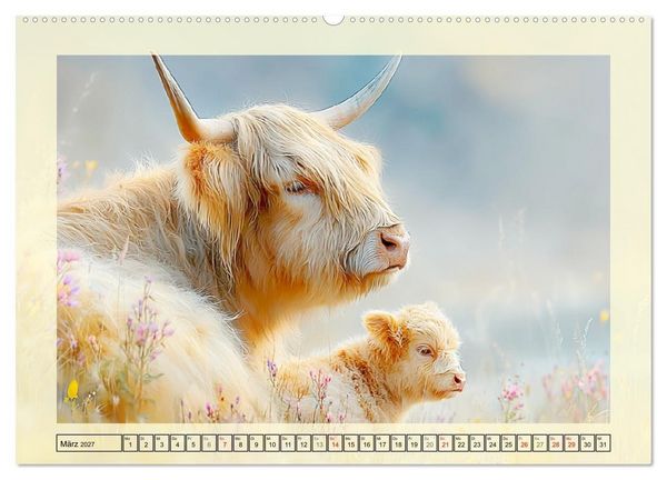 Produktbild: Hochlandrinder. Sanftm&uuml;tige Schotten im dichten Fell (hochwertiger Premium Wandkalender 2027 DIN A2 quer), Kunstdruck in Hochglanz