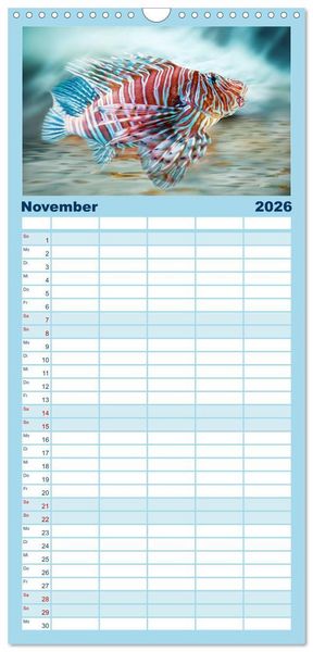 Produktbild: Familienplaner 2026 - Fischwelt - Artwork mit 5 Spalten (Wandkalender, 21 x 45 cm) CALVENDO