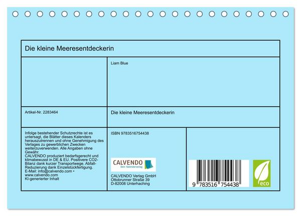 Produktbild: Die kleine Meeresentdeckerin (Tischkalender 2027 DIN A5 quer), CALVENDO Monatskalender