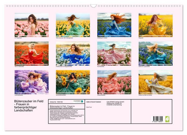 Produktbild: Bl&uuml;tenzauber im Feld - Frauen in farbenpr&auml;chtiger Landschaften (Wandkalender 2026 DIN A2 quer), CALVENDO Monatskalender