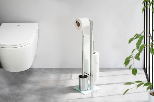 Produktbild: Stand WC-Garnitur Mod. Rivalta Edelstahl Matt, integrierter Toilettenpapierhalter