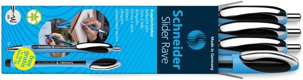 Produktbild: Schneider 3x Kugelschreiber Rave Box + 1x Memo schwarz, 4er Set