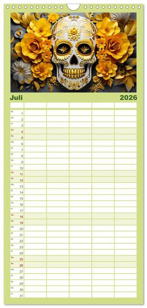 Produktbild: Familienplaner 2026 - Skull Flower - Totenkopf ART mit 5 Spalten (Wandkalender, 21 x 45 cm) CALVENDO
