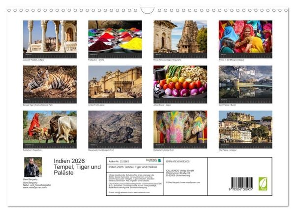 Produktbild: Indien 2026 Tempel, Tiger und Pal&auml;ste (Wandkalender 2026 DIN A3 quer), CALVENDO Monatskalender