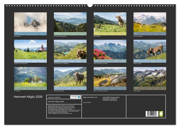Produktbild: Heimweh Allg&auml;u 2026 (Wandkalender 2026 DIN A2 quer), CALVENDO Monatskalender