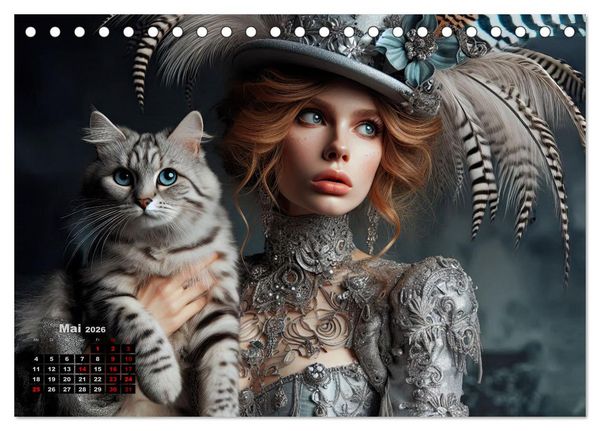 Produktbild: Luxuri&ouml;ser Bohemian Flair - Elegante Frauen mit anmutigen Katzen (Tischkalender 2026 DIN A5 quer), CALVENDO Monatskalender