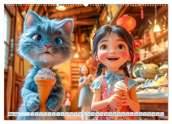 Produktbild: Lina und die Katzen - Magische Abenteuer in niedlichen Szenen (hochwertiger Premium Wandkalender 2026 DIN A2 quer), Kunstdruck in Hochglanz