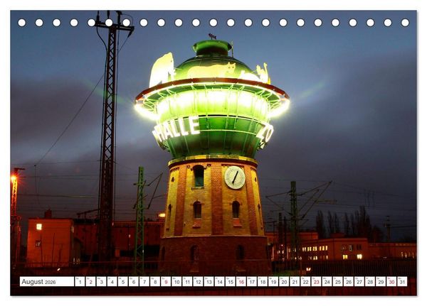 Produktbild: HALLE SAALE BEI NACHT (Tischkalender 2026 DIN A5 quer), CALVENDO Monatskalender