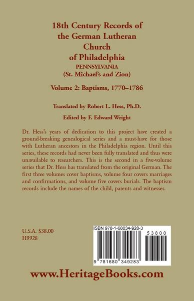 Produktbild: 18th Century Records of the German Lutheran Church of Philadelphia, Pennsylvania (St. Michael's and Zion), Volume 2