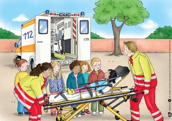 Produktbild: Notfall, Erste Hilfe, Rettungsdienst. Von den Aufgaben der Ersthelfer und was Kinder tun können. Kamishibai Bildkartenset