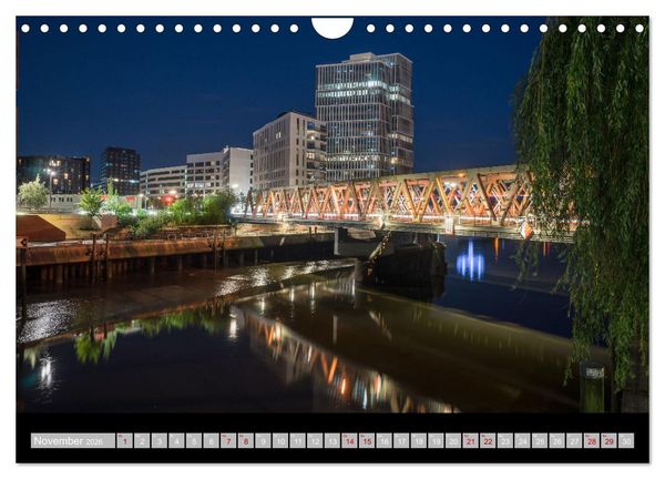 Produktbild: Hamburgs Br&uuml;cken bei Nacht (Wandkalender 2026 DIN A4 quer), CALVENDO Monatskalender