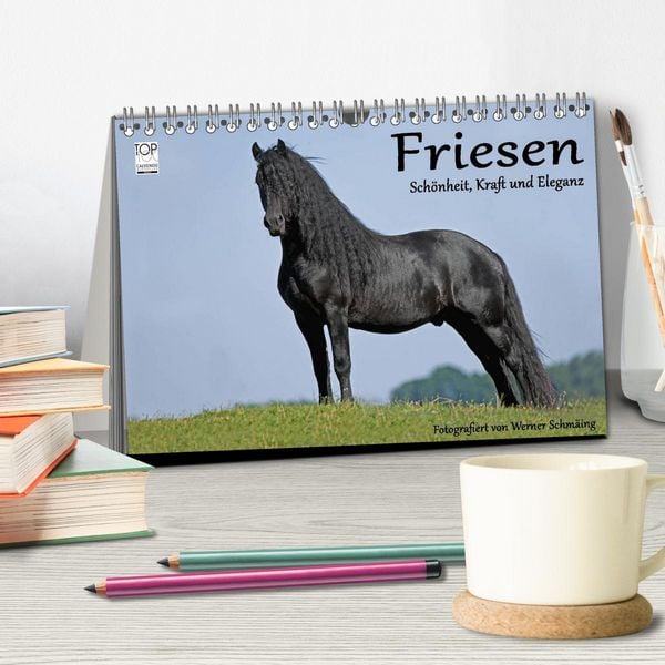 Produktbild: Friesen - Sch&ouml;nheit, Kraft und Eleganz (Tischkalender 2026 DIN A5 quer), CALVENDO Monatskalender