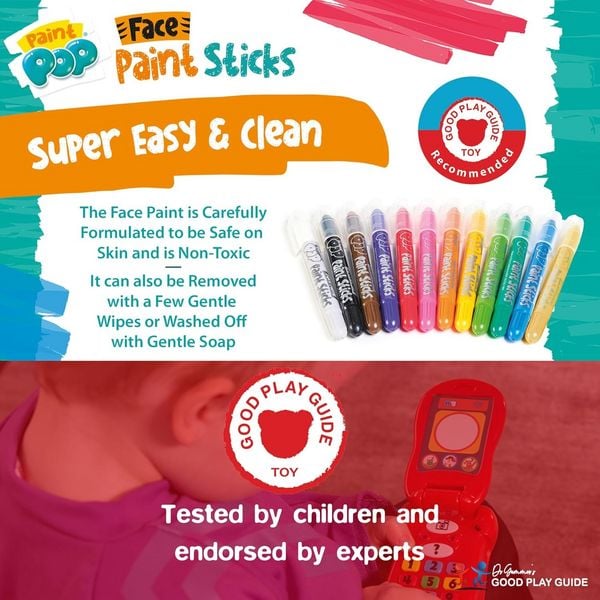 Produktbild: Paint Pop 362204 - Paint Pop: Face Paint Sticks 12-Pack, Gesichtsmalfarben, Schminkstifte