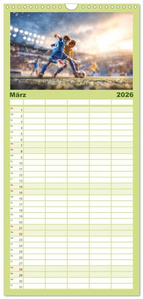 Produktbild: Familienplaner 2026 - Fussball - Kids in Action mit 5 Spalten (Wandkalender, 21 x 45 cm) CALVENDO