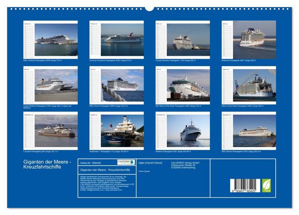 Produktbild: Giganten der Meere - Kreuzfahrtschiffe (hochwertiger Premium Wandkalender 2026 DIN A2 quer), Kunstdruck in Hochglanz