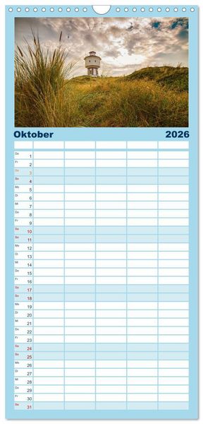 Produktbild: Familienplaner 2026 - Langeoog &ndash; Ein Herbst auf der Insel des Lebens mit 5 Spalten (Wandkalender, 21 x 45 cm) CALVENDO