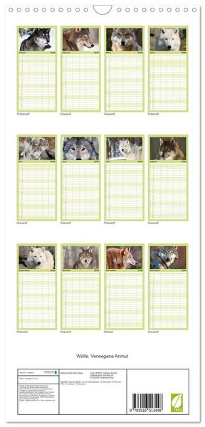 Produktbild: Familienplaner 2026 - W&ouml;lfe. Verwegene Anmut mit 5 Spalten (Wandkalender, 21 x 45 cm) CALVENDO