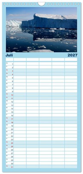 Produktbild: Familienplaner 2027 - EISIGE GIGANTEN in der DISKOBUCHT mit 5 Spalten (Wandkalender, 21 x 45 cm) CALVENDO