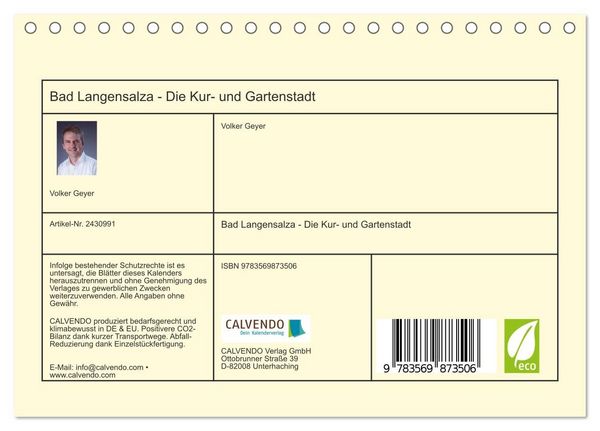 Produktbild: Bad Langensalza - Die Kur- und Gartenstadt (Tischkalender 2027 DIN A5 quer), CALVENDO Monatskalender