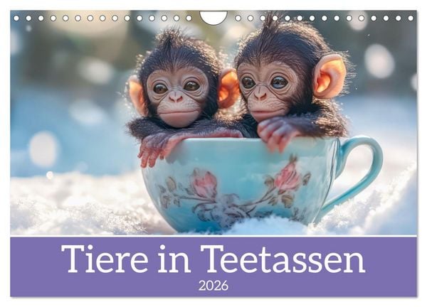 Tiere in Teetassen (Wandkalender 2026 DIN A4 quer), CALVENDO Monatskalender