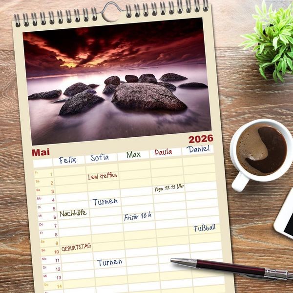 Produktbild: Familienplaner 2026 - Ostseesteine mit 5 Spalten (Wandkalender, 21 x 45 cm) CALVENDO