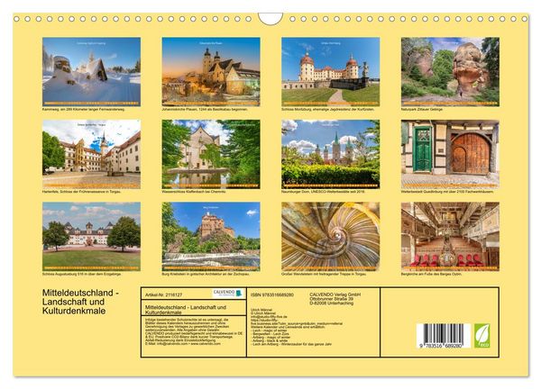 Produktbild: Mitteldeutschland - Landschaft und Kulturdenkmale (Wandkalender 2026 DIN A3 quer), CALVENDO Monatskalender