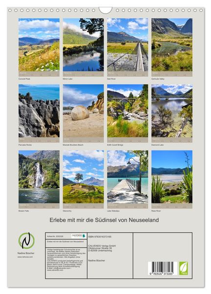Produktbild: Erlebe mit mir die S&uuml;dinsel von Neuseeland (Wandkalender 2026 DIN A3 hoch), CALVENDO Monatskalender