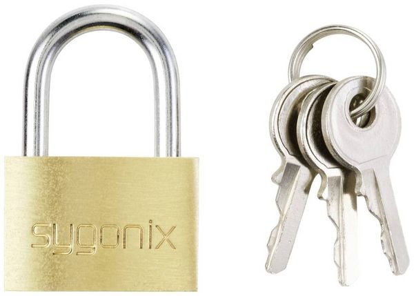 Sygonix SY-5045282 Vorhängeschloss 24.7 mm teilweise gleichschließend Goldgelb Schlüsselschloss