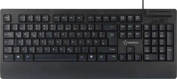 Produktbild: Renkforce RF-CKB-200 USB Tastatur Deutsch, QWERTZ Schwarz Chipkarten-Leser