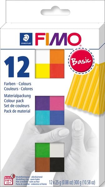 FIMO ofenhärtende Modelliermasse FIMO soft 8023 Basic Colours, 12 x 25g Halbblöcken