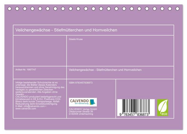 Produktbild: Veilchengew&auml;chse - Stiefm&uuml;tterchen und Hornveilchen (Tischkalender 2026 DIN A5 quer), CALVENDO Monatskalender