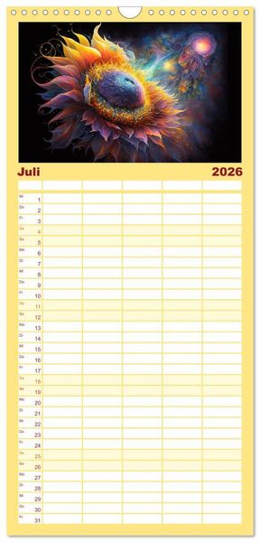 Produktbild: Familienplaner 2026 - Kosmische Bl&uuml;ten mit 5 Spalten (Wandkalender, 21 x 45 cm) CALVENDO