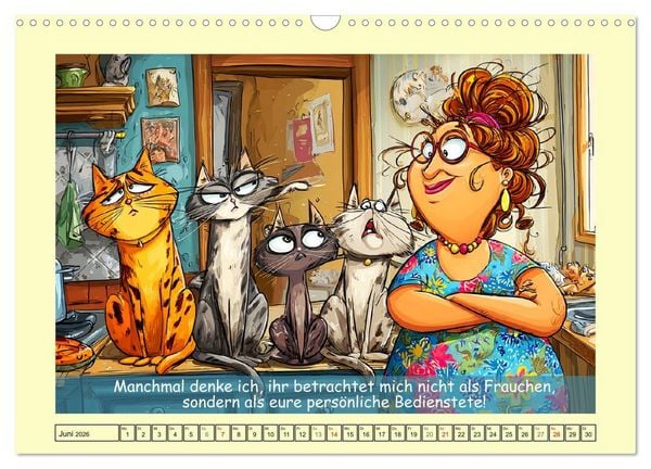 Produktbild: Katzen und Frauen. Lustige Cartoons vom t&auml;glichen Chaos (Wandkalender 2026 DIN A3 quer), CALVENDO Monatskalender