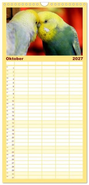 Produktbild: Familienplaner 2027 - Wellensittichkalender! - Das Original mit 5 Spalten (Wandkalender, 21 x 45 cm) CALVENDO