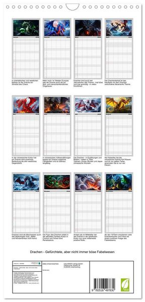 Produktbild: Familienplaner 2026 - Drachen - Gef&uuml;rchtete, aber nicht immer b&ouml;se Fabelwesen mit 5 Spalten (Wandkalender, 21 x 45 cm) CALVENDO