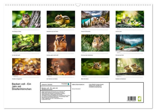 Produktbild: Backen voll - Ein Jahr mit Streifenh&ouml;rnchen (Wandkalender 2026 DIN A2 quer), CALVENDO Monatskalender